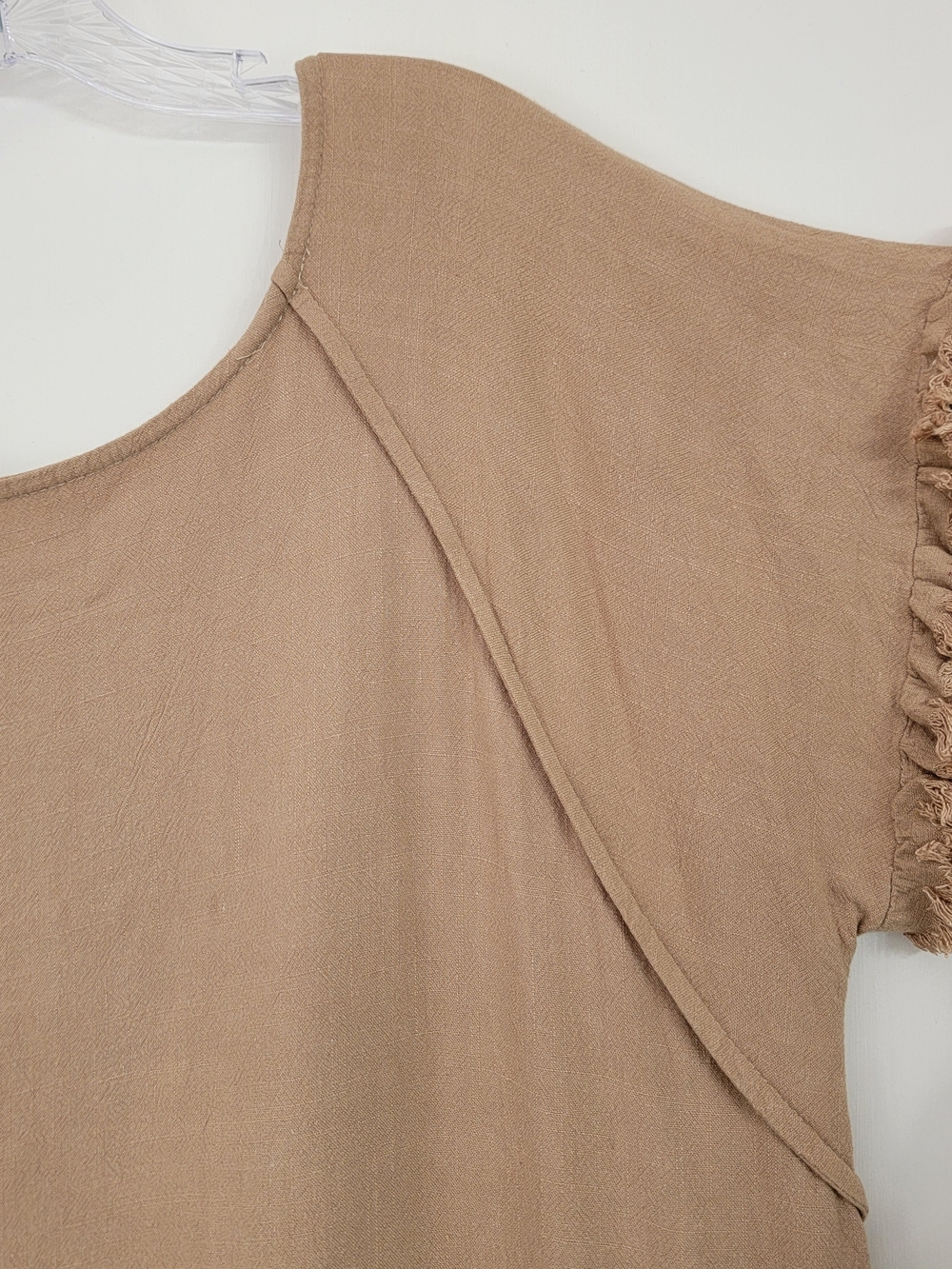 Umgee Linen Blend Short Sleeve Hi Lo Dress Fringe Hem Pockets Coastal Boho Sz- L - Picture 5 of 8